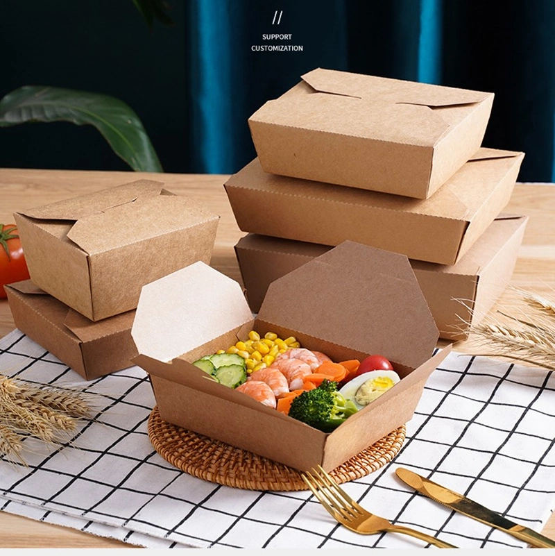 La capa ULTRAVIOLETA de impresión de encargo acepta los alimentos de preparación rápida de papel de papel para llevar de papel plegables disponibles Logo Packaging de Kraft del envase de comida de la caja
